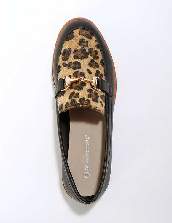 Mocassin à mors avec semelle compensée - imprimé peau de bête (noir / marron) Mocassin à mors avec semelle compensée - imprimé peau de bête (noir / marron)